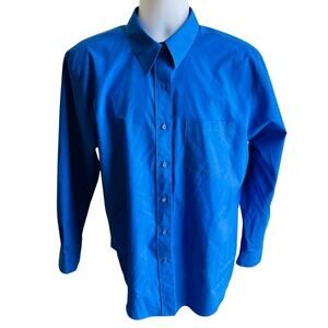 Foxcroft Blue Wrinkle Free Long Sleeve Button Down Shirt Womens 16 Preppy Y2K